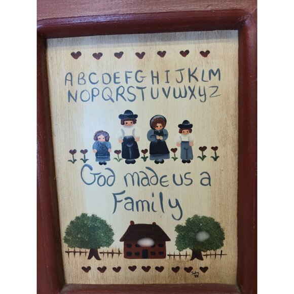 Folk Art Wall Hanging “God Made Us a Family” Religious gift wood Frame Decor - Picture 3 of 10